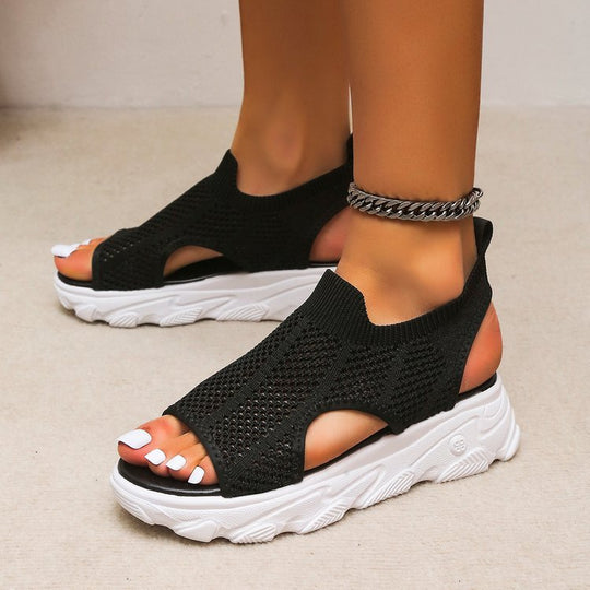 Damen Atmungsaktive Sport-Sandalen mit flexiblem Strickdesign und rutschfester Sohle R&B