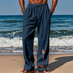 Herren lässige Strandhose mit elastischem Bund und buntem Stickdesign R&B