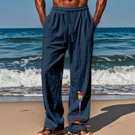 Herren lässige Strandhose mit elastischem Bund und buntem Stickdesign R&B