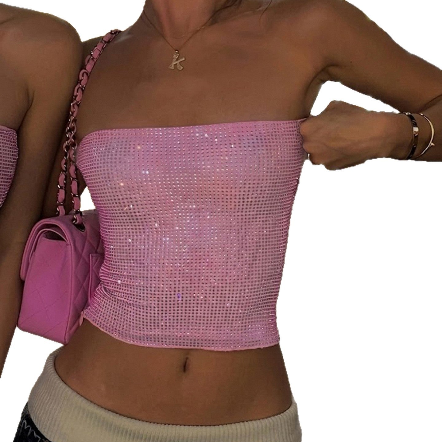 Damen Bandeau-Top mit funkelnden Pailletten und elastischem Schnitt R&B