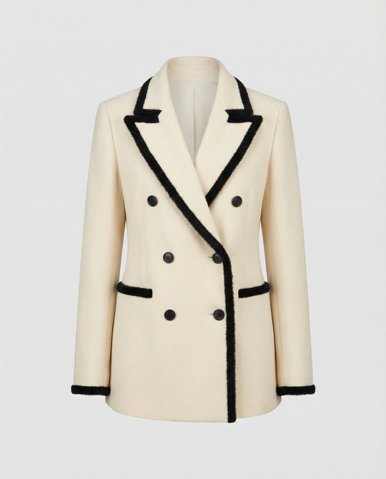 Damen Grobstrickjacke Damen weit geschnittener Doppelreiher Mantelblazer aus Flauschgarn mit Reverskragen und Pattentaschen R&B
