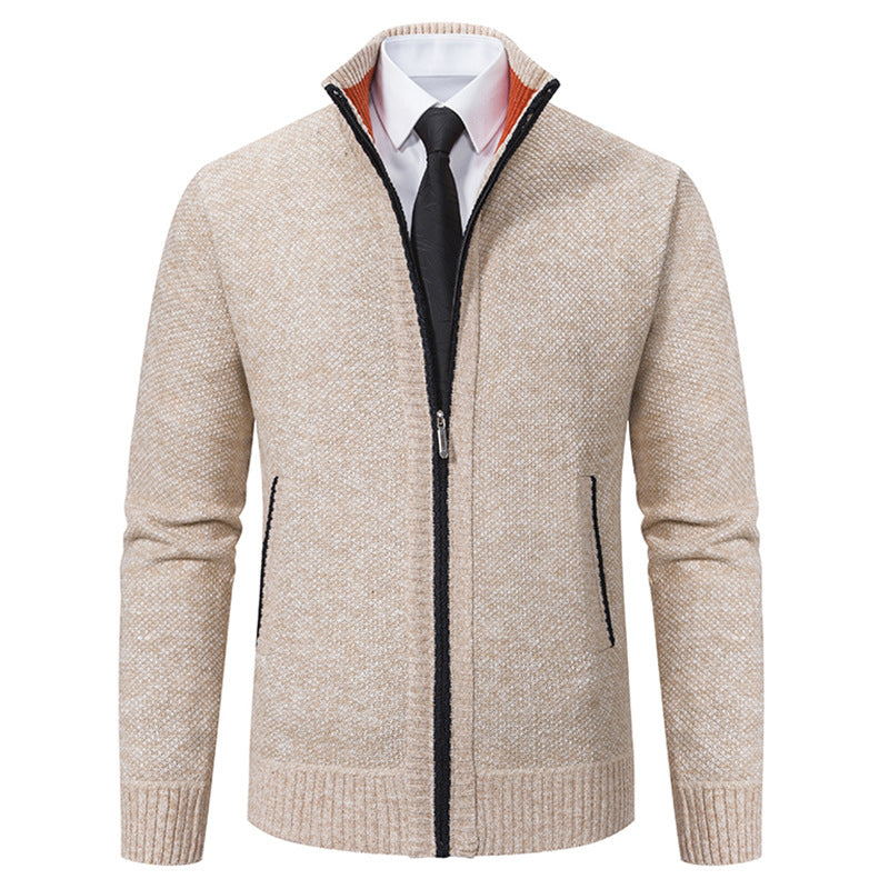 Herren elegante Strickjacke mit hohem Kragen und praktischem Reißverschluss R&B