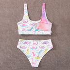 Damen Sportlicher Bikiniset mit buntem Dinosaurier-Muster R&B