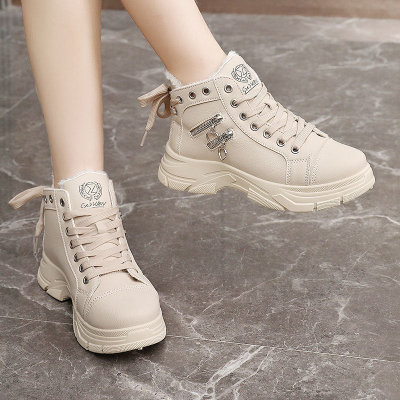 Damen warme High-Top Sneakers mit flauschigem Innenfutter und modischem Design R&B