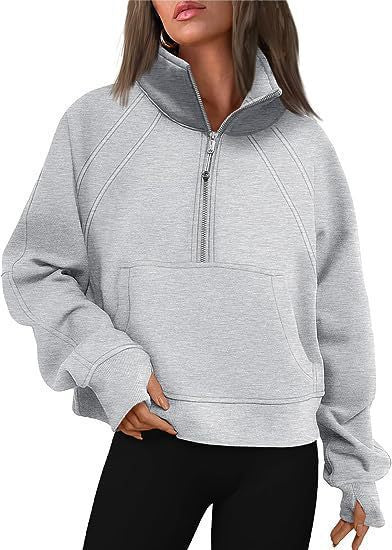 Damen kuscheliger Half-Zip Pullover mit Kapuze und Kängurutasche R&B