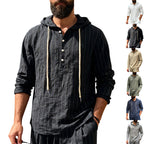 Herren nan Kapuzenshirt aus Leinenmix mit halber Knopfleiste und Nadelstreifen R&B
