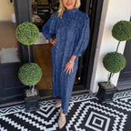 Damen Elegantes Maxikleid mit Stehkragen und weiten Ärmeln R&B