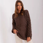 Damen Grobstrickpullover mit modernem Zopfmuster und weiten Ärmeln R&B