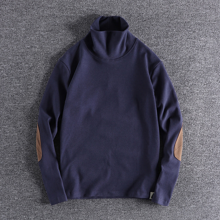 Herren Stehkragenpullover aus hochwertigem Fleece mit kontrastierenden Ellbogenpatches R&B