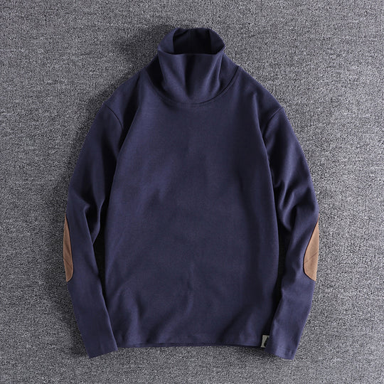 Herren Stehkragenpullover aus hochwertigem Fleece mit kontrastierenden Ellbogenpatches R&B