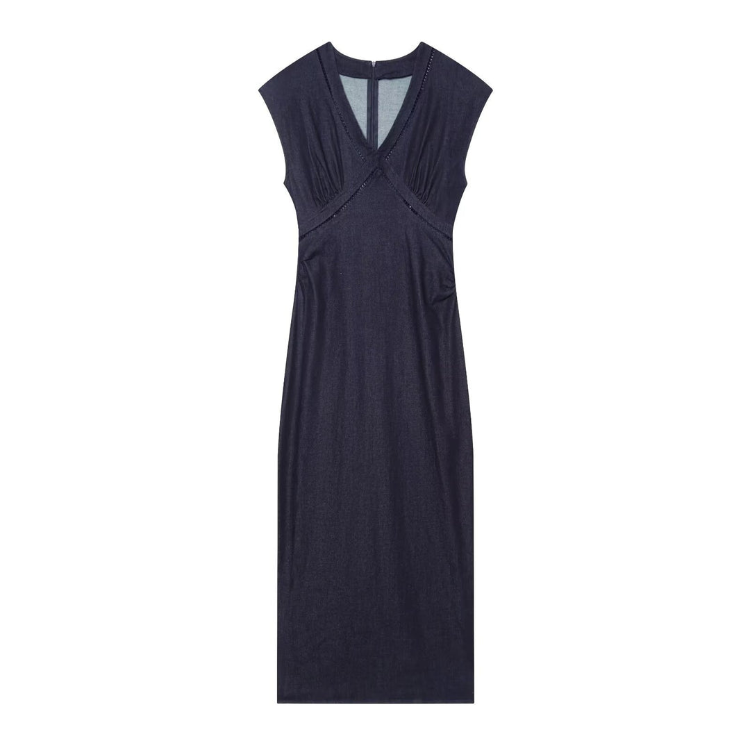 Damen Maxikleid mit elegantem V-Ausschnitt und feinem Drapé R&B