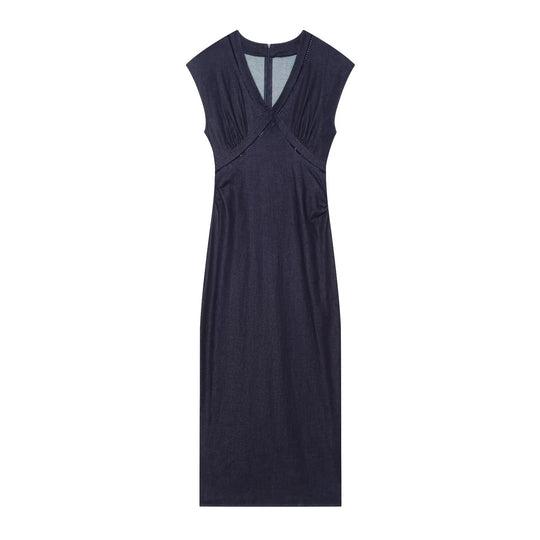 Damen Maxikleid mit elegantem V-Ausschnitt und feinem Drapé R&B