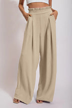 Damen Weite Culotte-Hose mit Falten und elastischem Bund