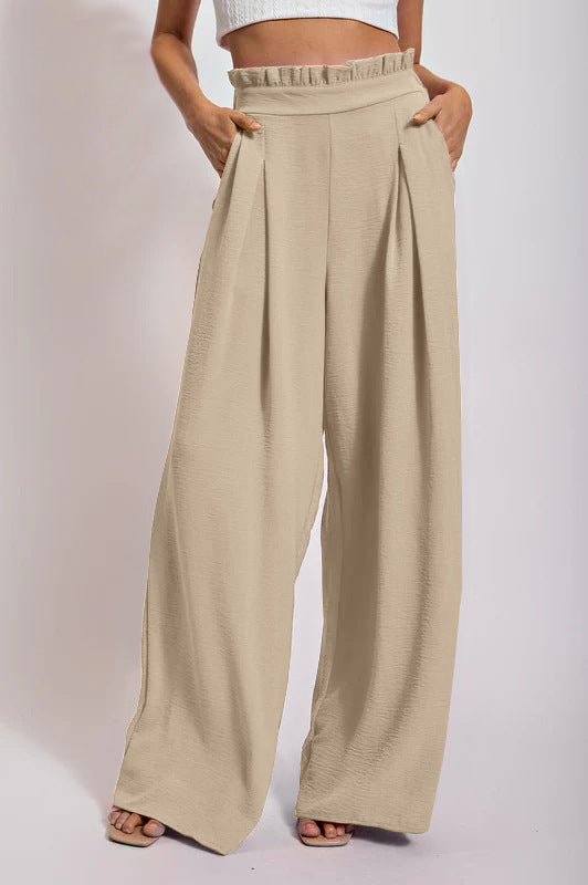 Damen Weite Culotte-Hose mit Falten und elastischem Bund