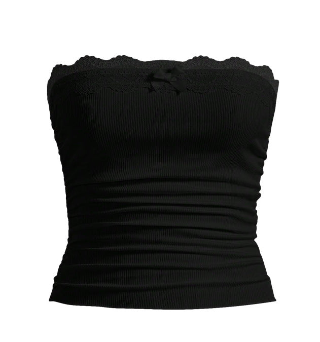 Damen Bandeau-Oberteil mit Spitzenbesatz und figurbetontem Schnitt R&B