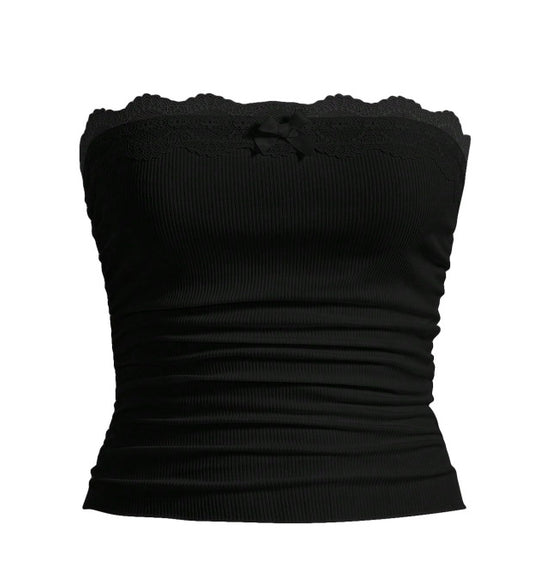 Damen Bandeau-Oberteil mit Spitzenbesatz und figurbetontem Schnitt R&B