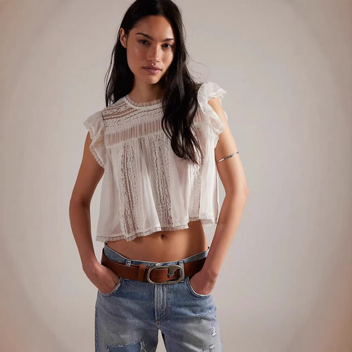 Damen Luftiges Spitzenoberteil mit Rüschendetails R&B