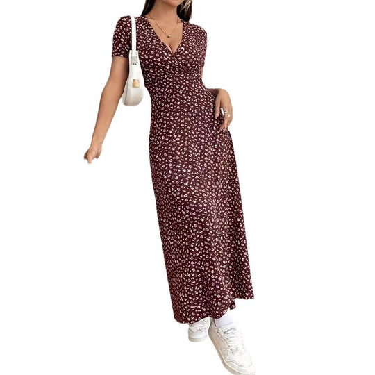 Damen Maxi-Kleid mit Blumenmuster und V-Ausschnitt R&B