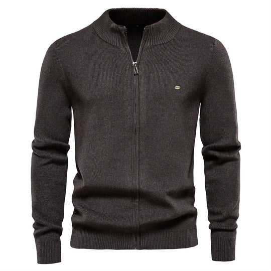 Herren Strickjacke mit modischem Stehkragen und Reißverschluss R&B