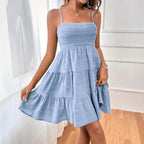 Damen lässiges Trägerkleid mit voluminösem Rock und geripptem Oberteil R&B