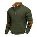 Herren nan isolierter Halbzip-Pullover mit Stehkragen Fleece-Innenfutter Kängurutasche und Wildleder-Ellenbogenpatches R&B