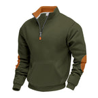 Herren nan isolierter Halbzip-Pullover mit Stehkragen Fleece-Innenfutter Kängurutasche und Wildleder-Ellenbogenpatches R&B