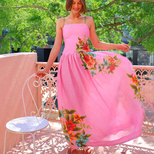 Damen Maxikleid mit floralem Drapierungsdesign und ankle bared Trägern R&B