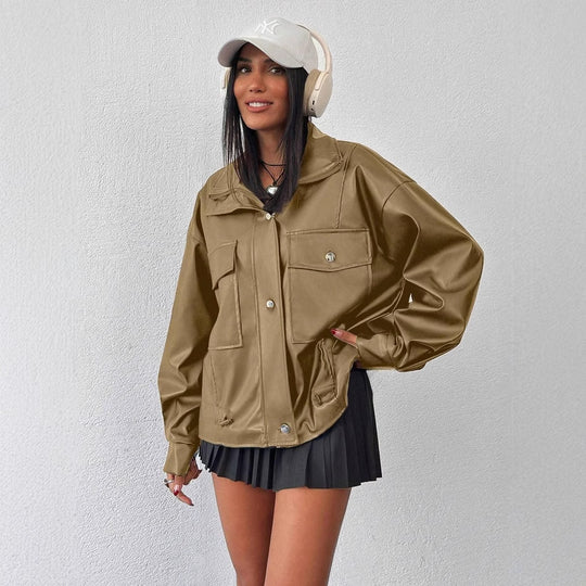 Damen lässige Oversized-Jacke mit großen Taschen R&B