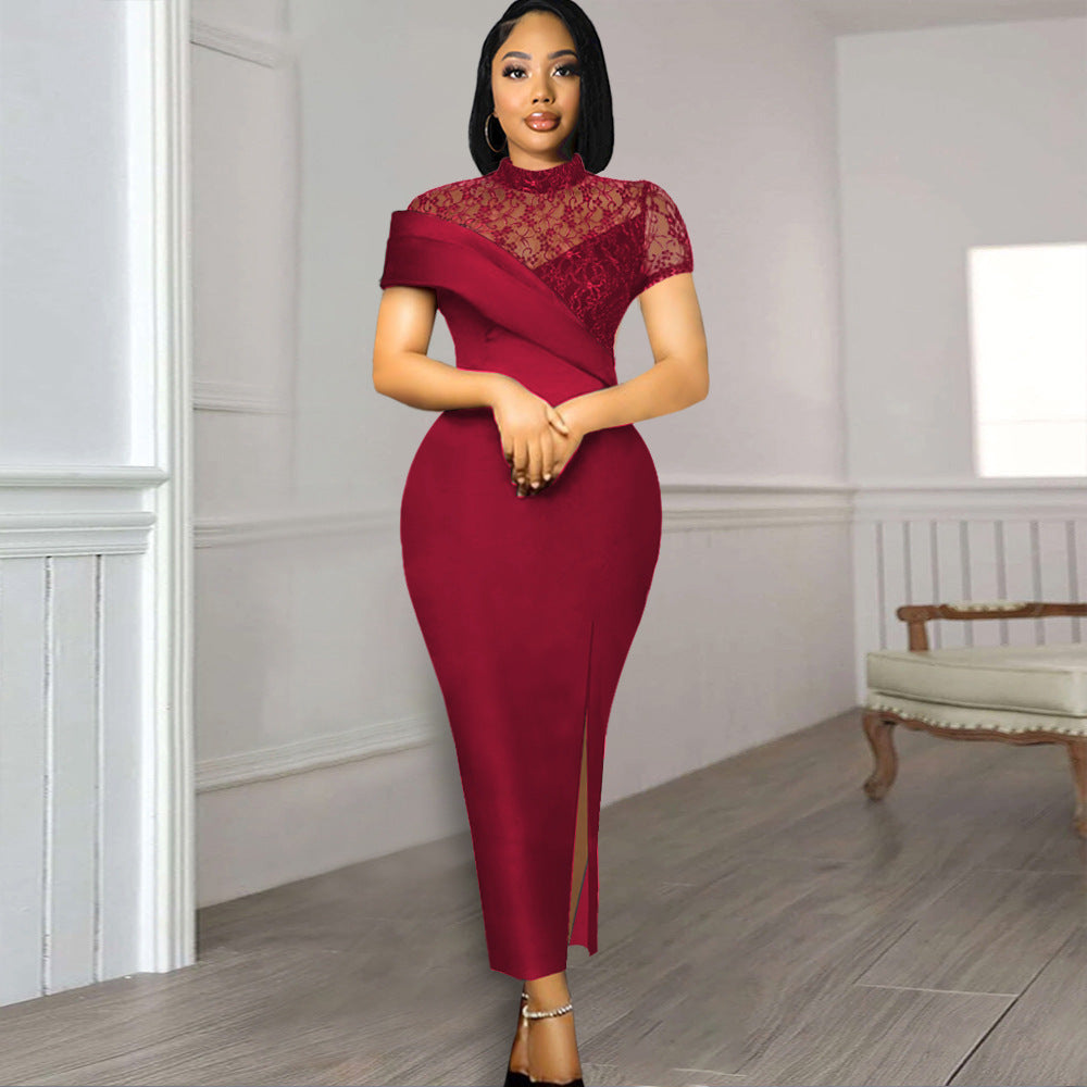 Damen Elegantes Kleid mit floralen Spitzenakzenten und figurbetontem Schnitt R&B