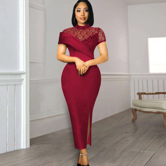 Damen Elegantes Kleid mit floralen Spitzenakzenten und figurbetontem Schnitt R&B