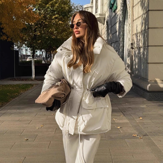 Oversized Daunenjacke Damen mit Taschen und Gürtel