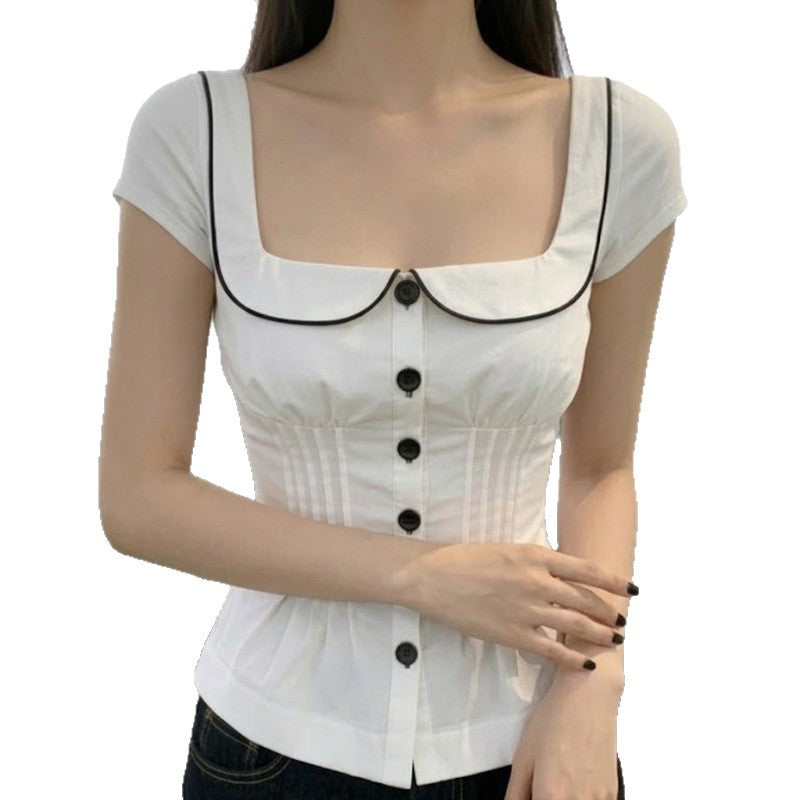 Damen tailliertes Blusenshirt mit schickem Kragen R&B