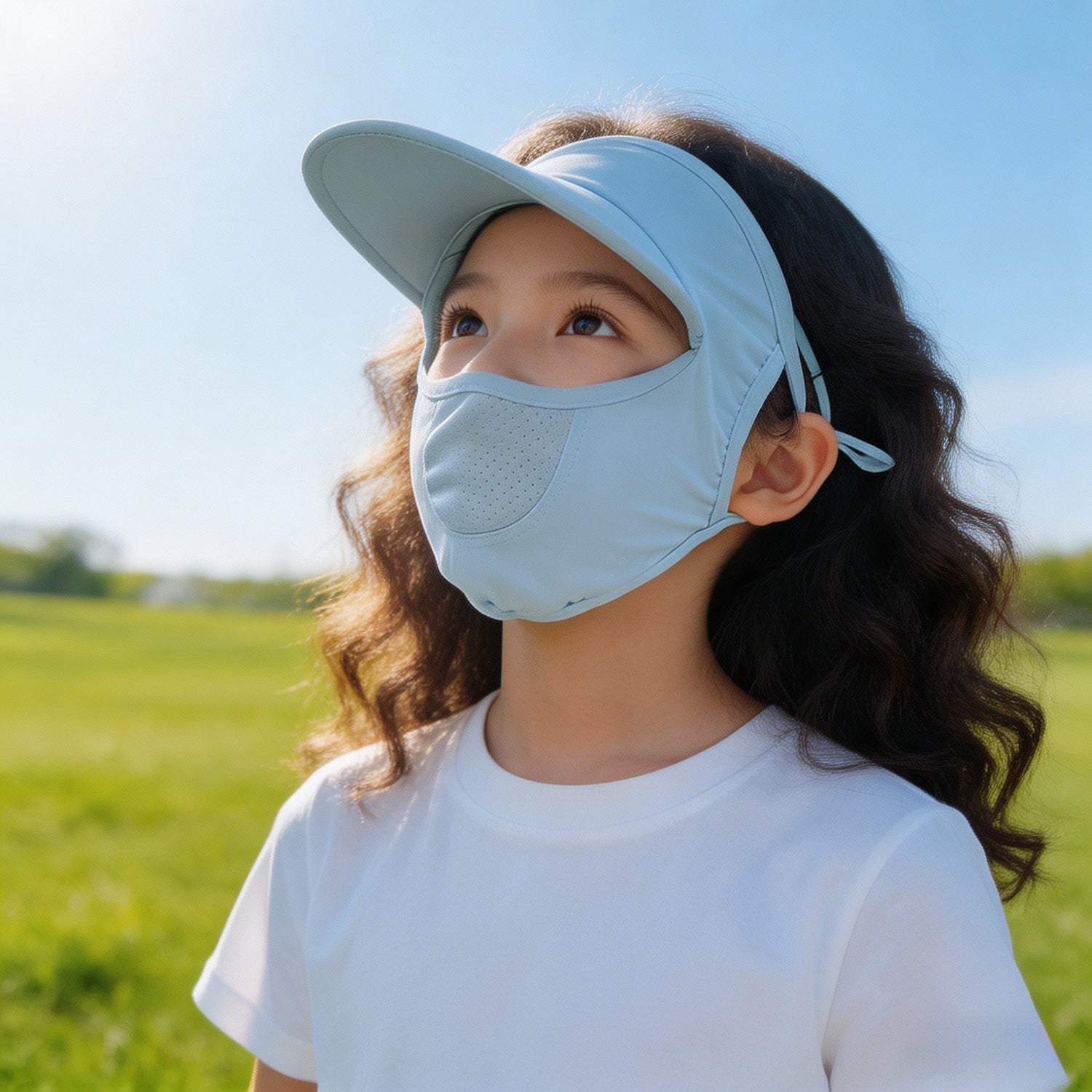 Damen nan Sonnenschutz-Visier mit integrierter atmungsaktiver Gesichtsmaske und verstellbarem Nackenzug R&B