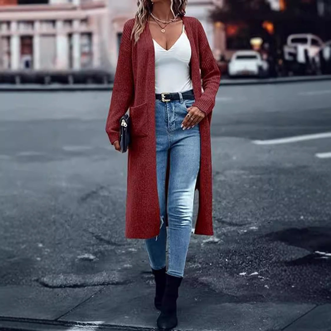 Damen Strickmantel mit langen Ärmeln und praktischen Taschen R&B