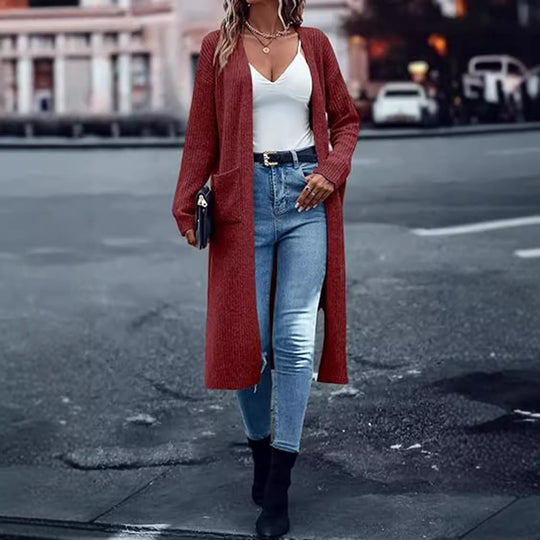 Damen Strickmantel mit langen Ärmeln und praktischen Taschen R&B