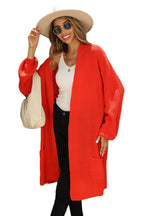 Damen lässige Strickjacke mit offener Front und großzügigen Ärmeln R&B