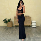 Damen Langer Sommerrock mit tiefem V-Ausschnitt und eleganter Spitzenapplikation R&B