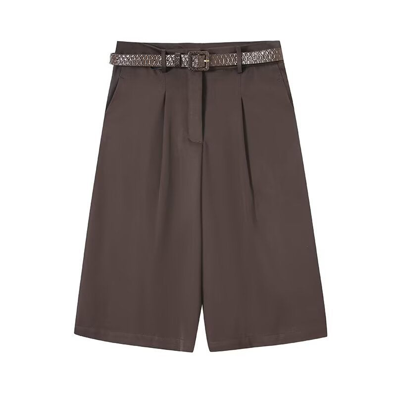 Damen elegante Hochwasser-Shorts mit geflochtenem Gürtel R&B