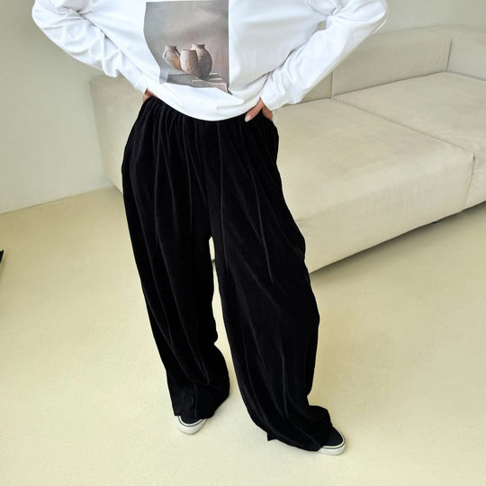 Damen weite Velours-Hose mit elastischem Bund und praktischen Seitentaschen R&B