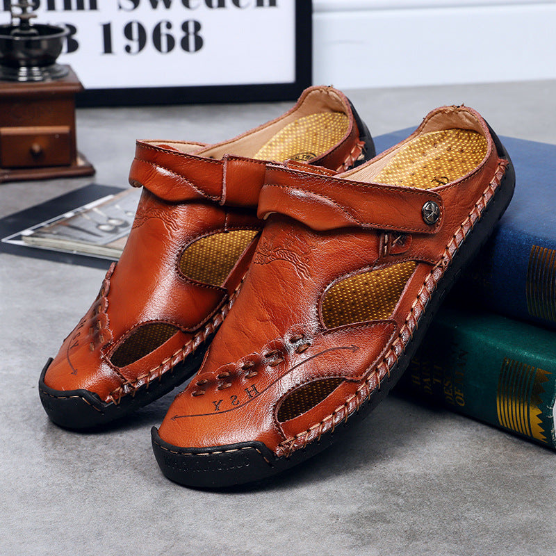 Herren Ergonomische Leder-Sandalen mit verstellbarem Riemen R&B