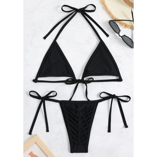 Damen Triangel-Bikini-Set mit geflochtenem Höschen und verstellbaren Trägern R&B
