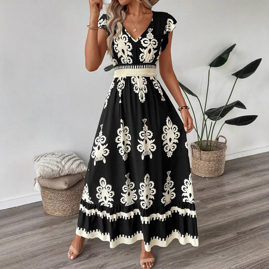 Damen Elegantes Maxikleid mit faszinierendem Musterdruck R&B