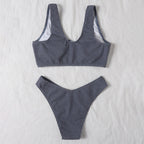 Damen Hochtailliertes Bikini-Set mit cropped Oberteil und rippierter Textur R&B