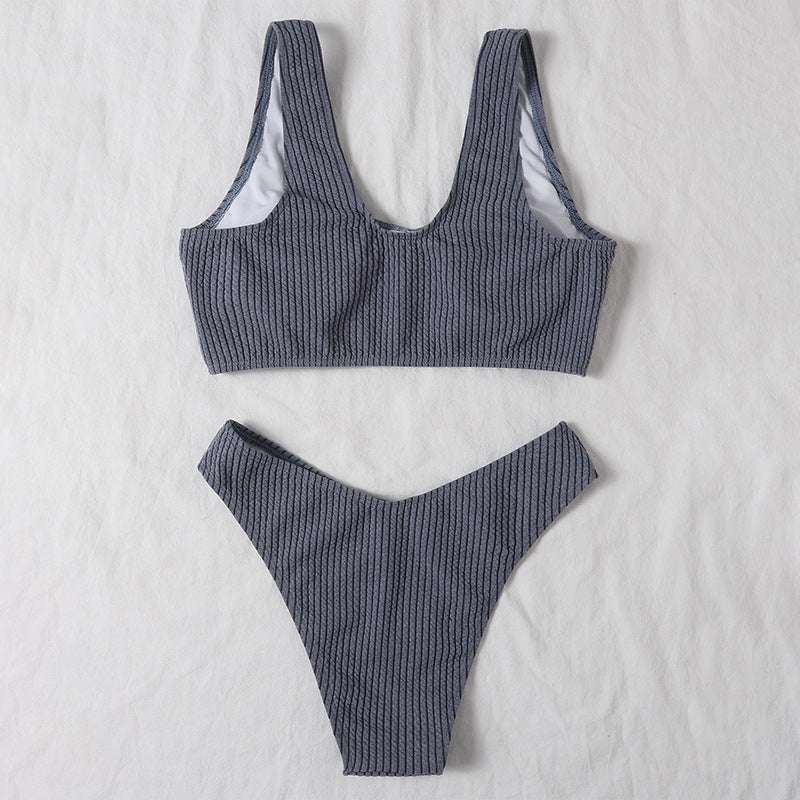 Damen Hochtailliertes Bikini-Set mit cropped Oberteil und rippierter Textur R&B