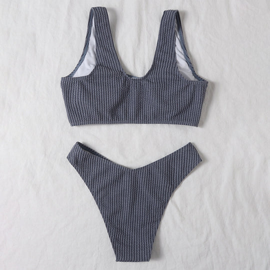 Damen Hochtailliertes Bikini-Set mit cropped Oberteil und rippierter Textur R&B