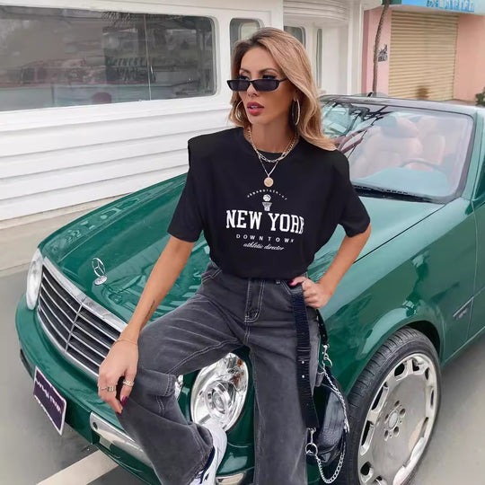 Damen T-Shirt mit modischem New York Druck und lässigem Schnitt R&B