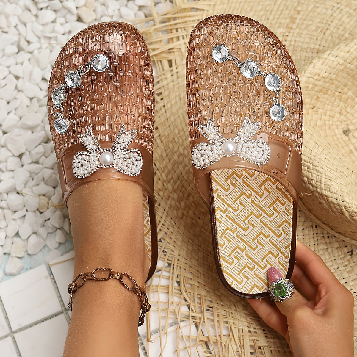 Damen Modische Glitzer-Clogs mit elegantem Schnallen-Design R&B
