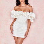 Damen Puffärmel Minikleid mit schulterfreiem Design und figurbetonter Silhouette R&B