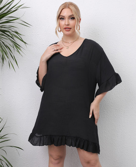 Damen leichtes Strandkleid mit voluminösen Rüschen R&B
