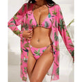 Damen Badeanzug mit transparenter Strandumhüllung und botanischem Druck R&B